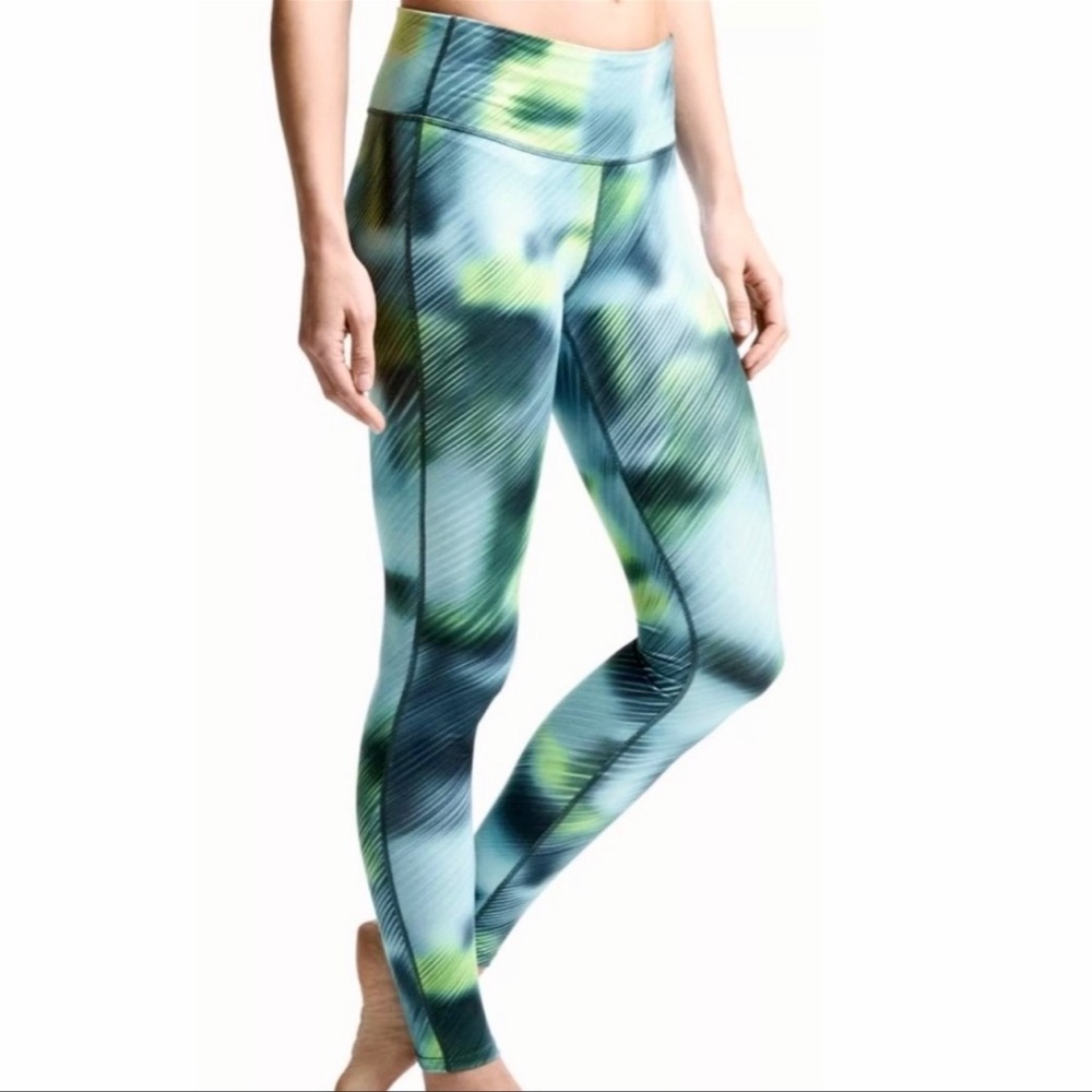 Athleta High Rise Alpine Print Leggings Tight Green Sz XXS